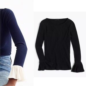 J.Crew Ribbed Bell Sleeve Top Black